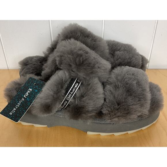 EMU‎ Austrailia Wob begong Sheepskin Shearling Fur Slippers Gray NWOB Size 6W - Picture 2 of 9
